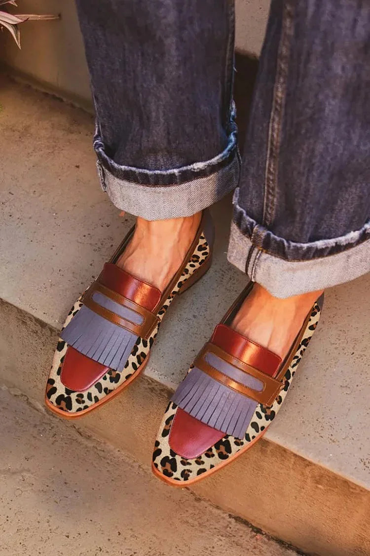 Women Loafers Spring Slip on Woman Leopard Print Tassel Designer Flat Shoes British Style Retro Breathable Comfortable Flat Shoe