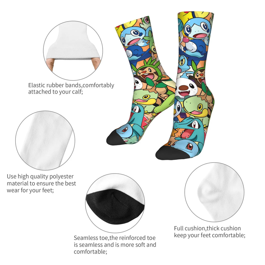 Men's Socks Pokemon Characters  Stockings Non-Slip Comfortable Socks Autumn Modern Design Outdoor Sports Socks