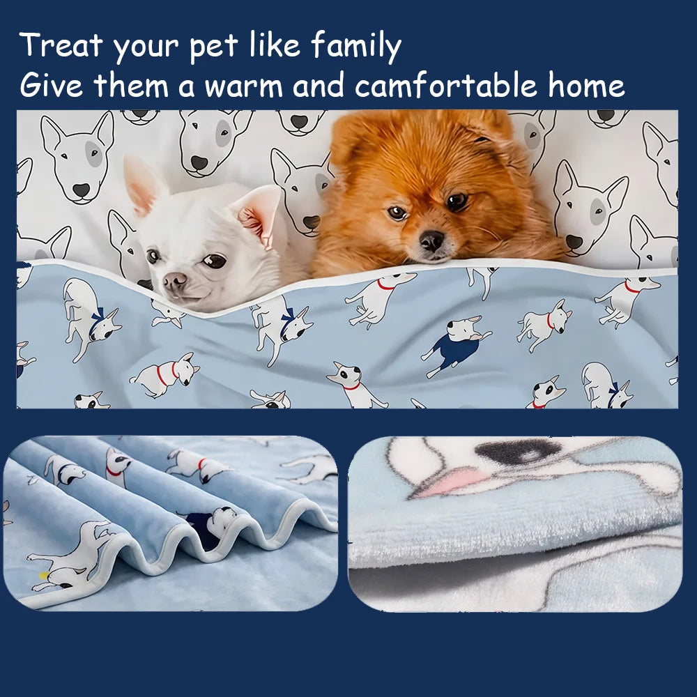Soft Flannel Pet Blanket Cute Bulldog Print Warm Dog Bed Mat Cat Cover Breathable Sleeping Pad for Puppy Kitten Hamster Supplies