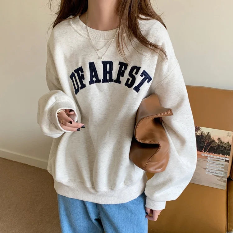 Slim Fit Women's Hoodie Korean Sle Spring Autumn Jaet Loose Comfortable Long Sve round Ne Commute Faion Letter Pat...