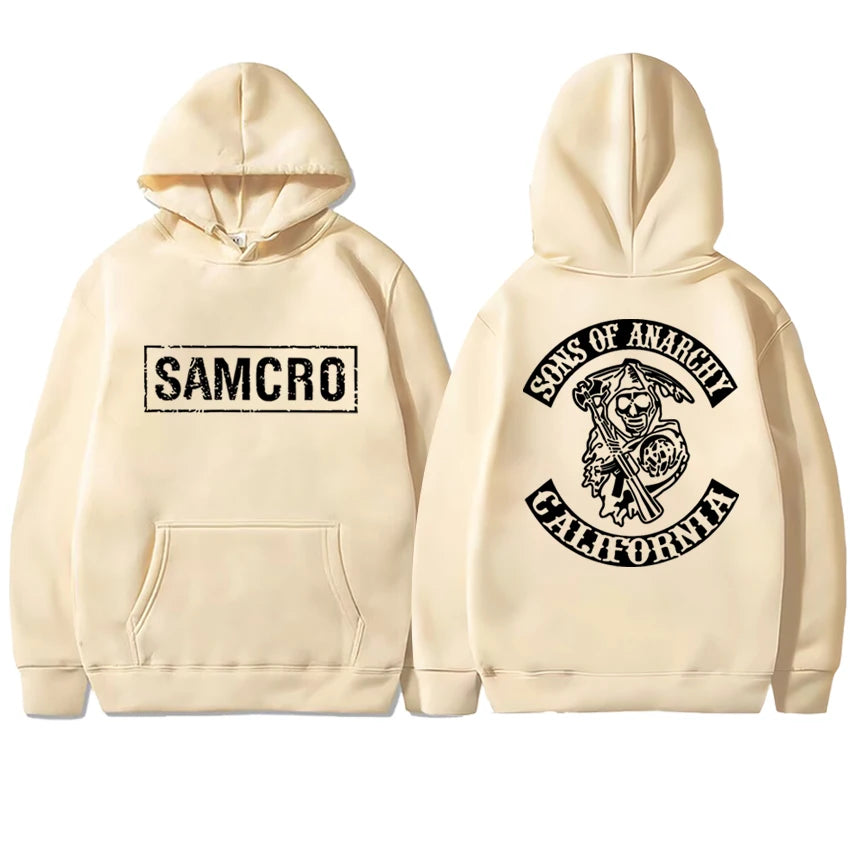 Harajuku punk Double Sided  printed Sons of Anarchy SAMCRO Hoodies Men women Casual hip hop streetwear Unisex Fleece Sweatshirt