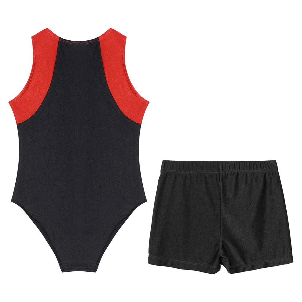 Kids Boys Sports Gymnastics Workout Sets Sleeveless Leotard Bodysuit Jumpsuit with Shorts Yoga Fitness Competition Dancewear