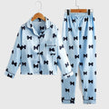 Autumn New Children's Pajama Set Imitation Silk Bow Printed Two-piece Pajamas Girls Solid Color Casual Long Sleeves Home Clothes