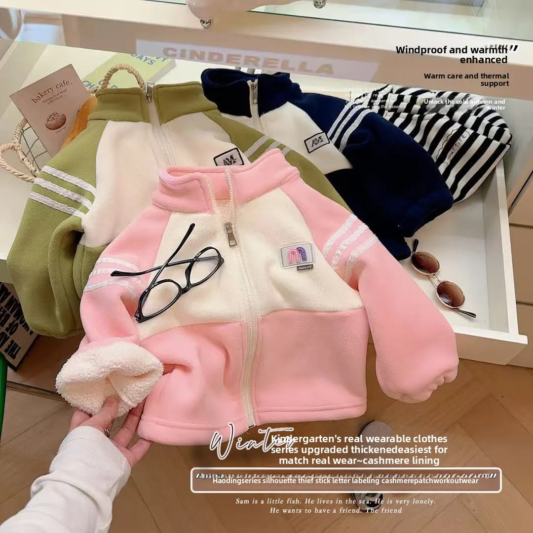 Lamb Wool Warm Jackets For Girls Children Autumn Winter Outerwear Kids Plus Velvet Coats New Teenager Fashion Padded Clothing