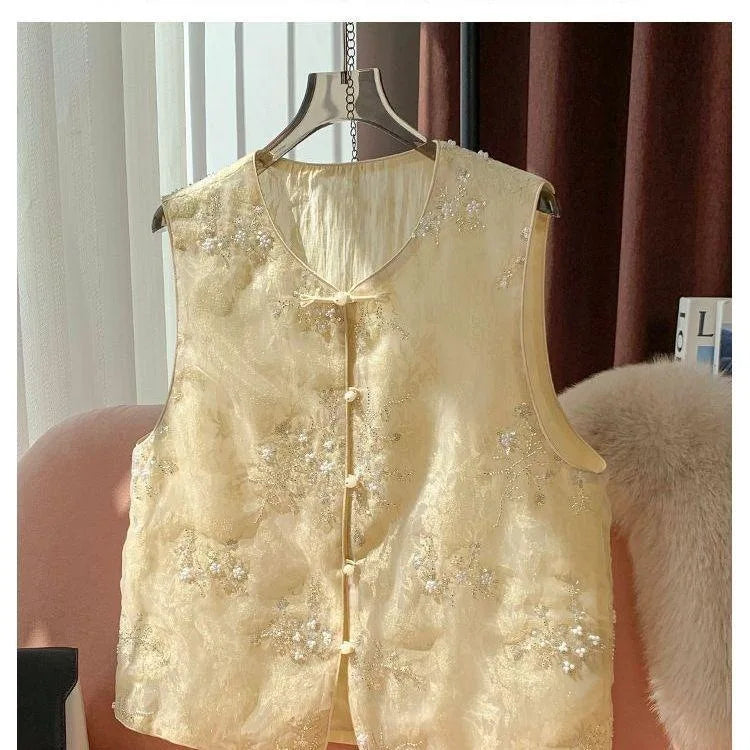 Thin Vest for Women Clothing Ethnic Style Print Vintage Clothes Streetwear Coats Women Jackets Chinese style Casual Summer