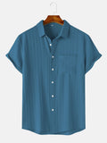 Men's  Comfortable Shirt Summer Beach Men's Shirt   Men's Short Sleeve Shirts  Solid Color Casual Short Sleeve Shirt