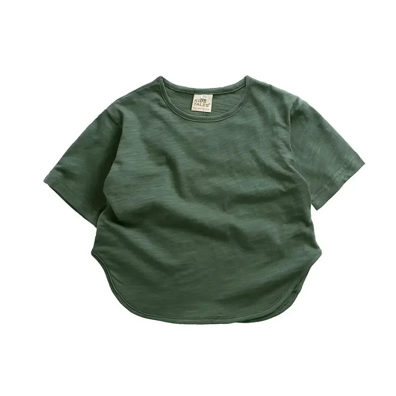 Summer New Kids Girls T Shirts Solid Color Short Sleeve Loose Baby Boys Tops Fashion Children Clothing T-shirts 1-7 Years