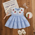 Korean Style Toddler Dress Strawberry Embroiderey Red Baby Gril Sleeveless Check Dress for Kids Girl Casual Outdoor Dress