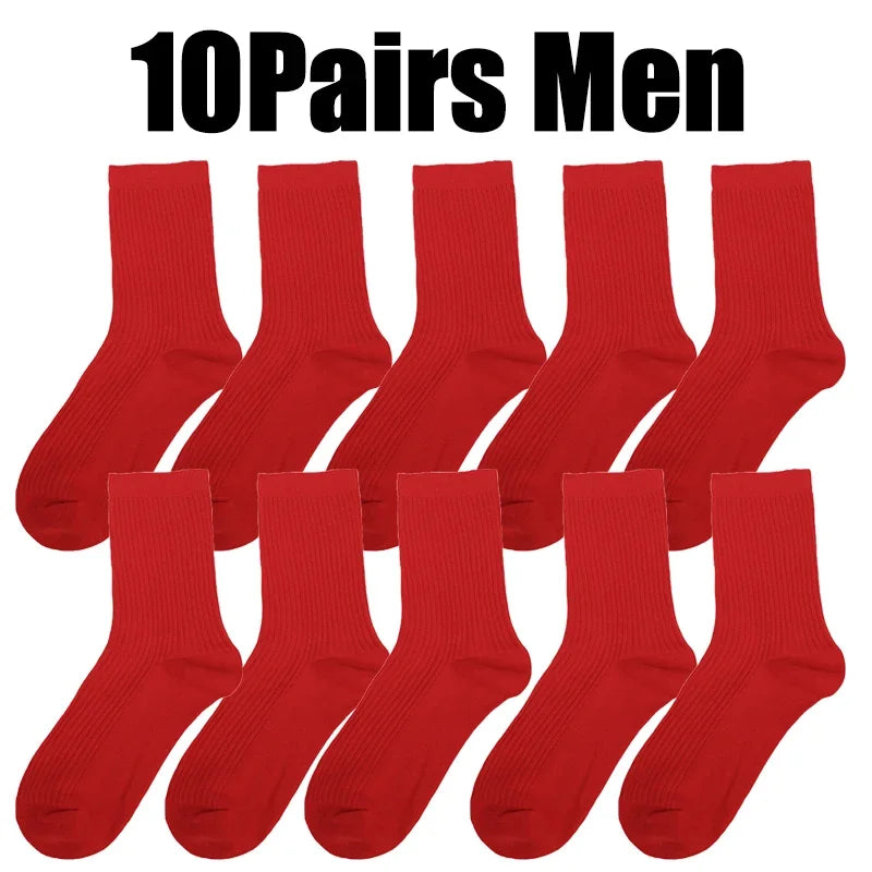 Men Women Socks Red New Year Cotton Socks Breathable Sports Comfortable Solid Color Cotton Festival Casual Lucky Red Floor Socks