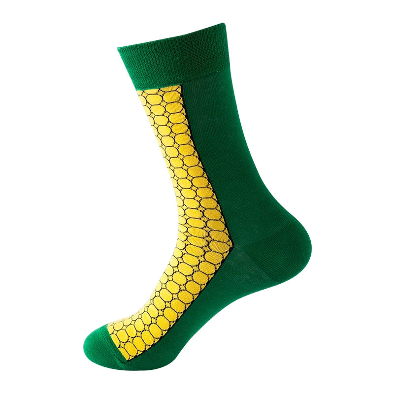 Funny Socks Men Women Casual Cartoon Beer Hamburger Egg Sausage Ice Cream Avocado Heart Sokken Unisex Novelty Skateboard Meias