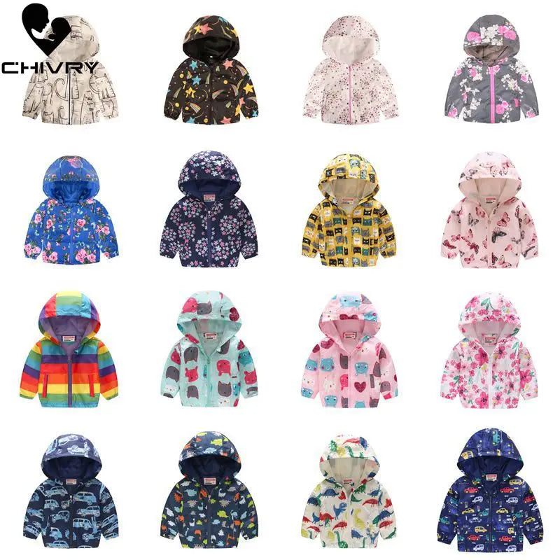 2023 Kids Clothes Boys Jackets Children Hooded Zipper Windbreaker Baby Fashion Print Coat Infant Waterproof Hoodies For Girls