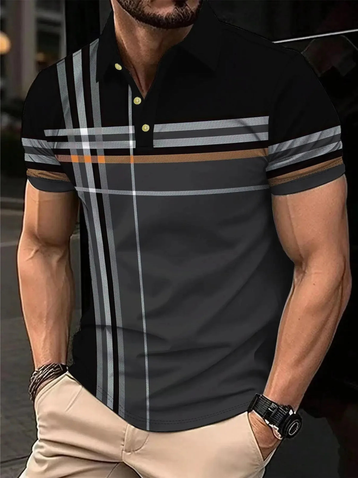 2026 Summer Men's Polo Shirt with Stripes Print Breathable Lightweight Casual Fashionable Outdoor Men's Clothing