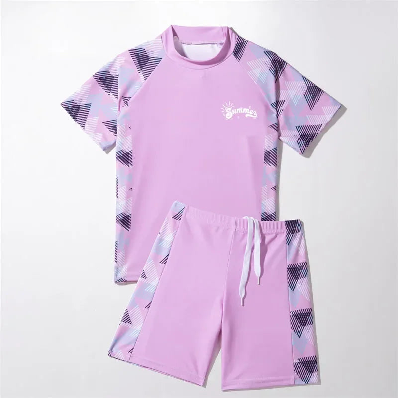 2025 Pool Sports Children Swimsuits Cartoon Short Sleeve Summer Beachwear Girls Swimsuit Kids Bikinis