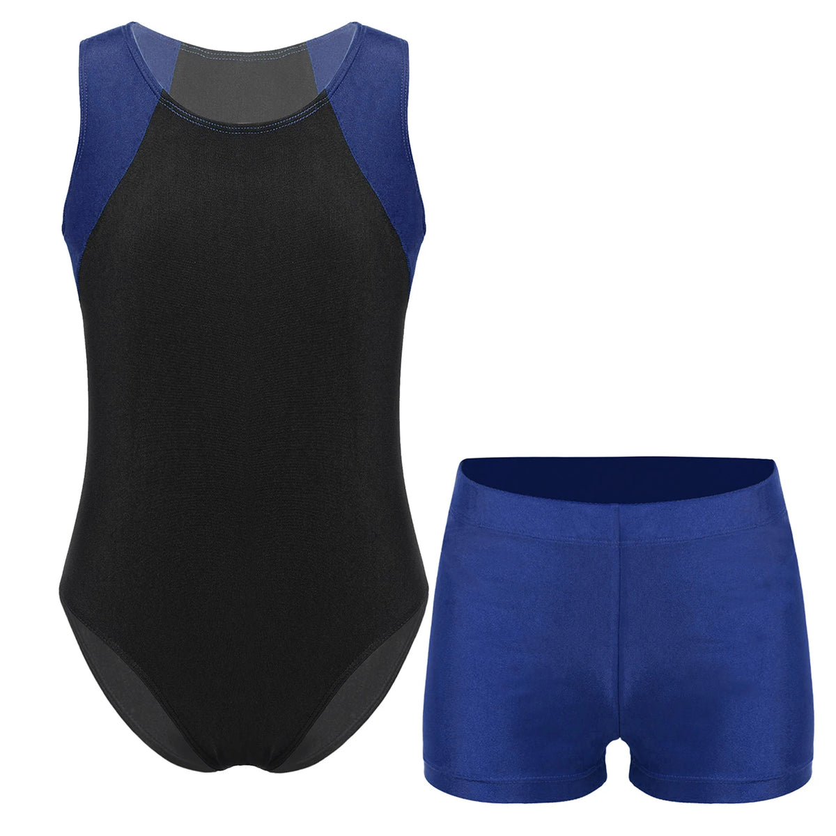 Kids Boys Sports Gymnastics Workout Sets Sleeveless Leotard Bodysuit Jumpsuit with Shorts Yoga Fitness Competition Dancewear