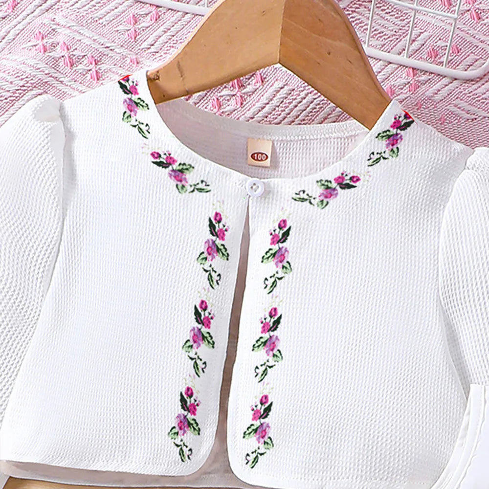 Kids Casual Clothing Sets Outfits for Girls Spring Summer Toddler Floral Print Long Sleeve Coat Tank Dress Children 2 3 4 5 6 7