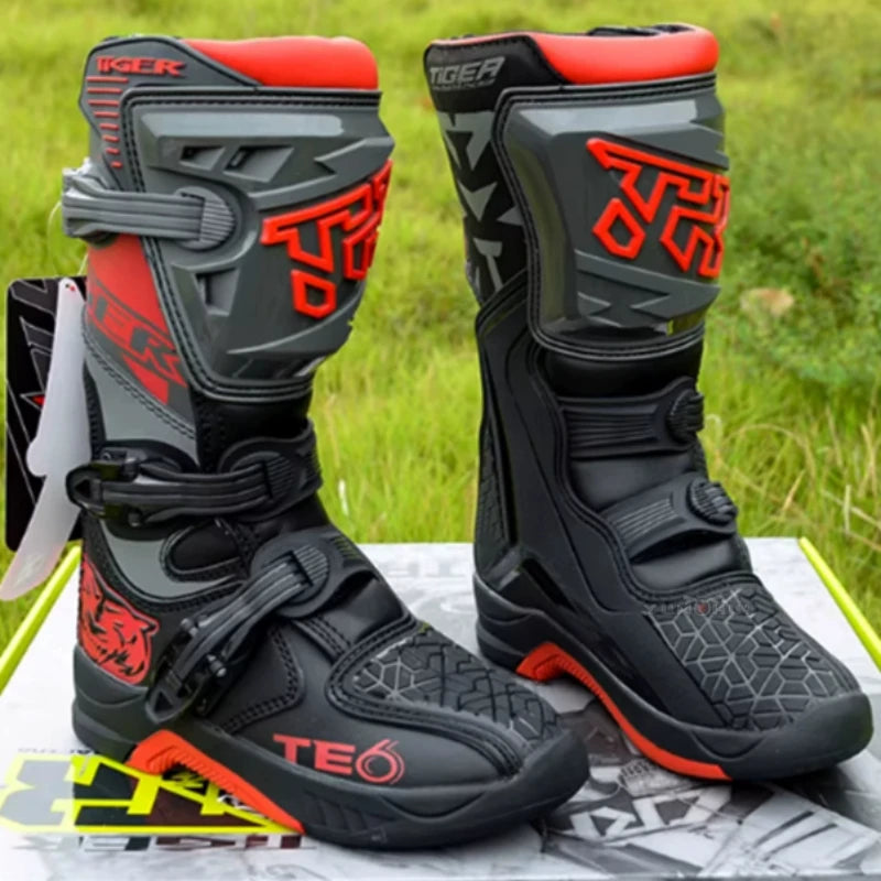 NEW TE006 Kids Motocross Boots Black Off-Road Motorcycle Boot Children Orange Youth Dirt Bike Racing Bota MX Gear for 6-12 Years