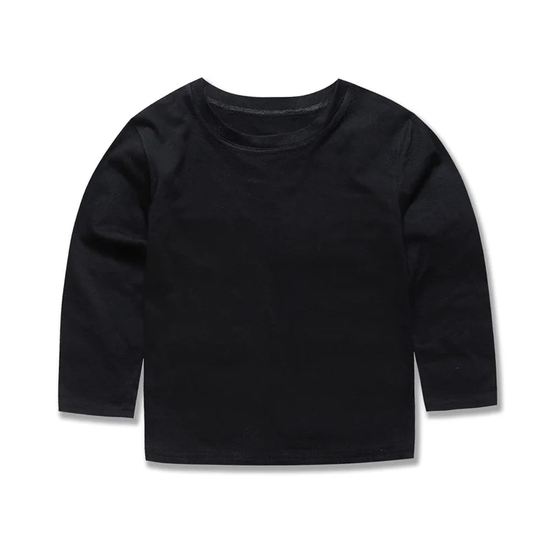 Basic White T Shirts for Kids Boys Girls 2 to 3 4 5 6 7 8 9 10 11 12 13 14 Years 100% Cotton Long Sleeve Plain Children Clothes
