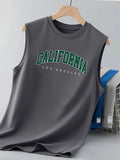 100% pure cotton men's summer casual loose California pattern printed fitness breathable round neck sleeveless vest-H13