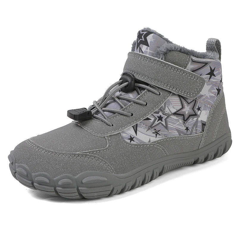 New Waterproof Kids Barefoot Snow Boots Wide Toe Winter Warm Fur Lined Shoes for Boys Girls Cold Weather Outdoor Snea