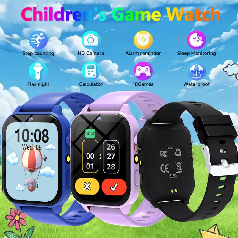 Kids Game Smart Watch Flashlight Waterproof HD Camera Sleep Tracker Alarm Music Sports Watch For Boys Girls Birthday Gift