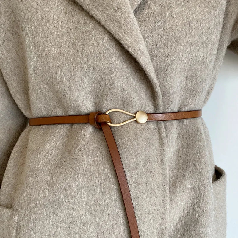 Women's Belt No-hole Knotted Belt Vintage PU Leather Waistband Solid Color Vintage Decorative Thin Belts Dress Girdle For Women