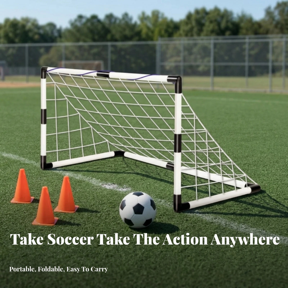Children's Soccer Goal Rectangular Frame Kids Soccer Goal Set Sports Equipment Included Ball Inflation Pump