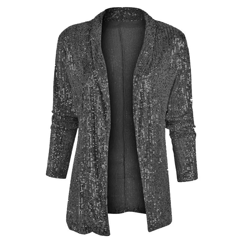 Spring Autumn Blazers Women Sequins Blazer Sequin Shimmer Jacket Top Casual Long Sleeve Glitter Party Shiny Lapel Coat Outerwear