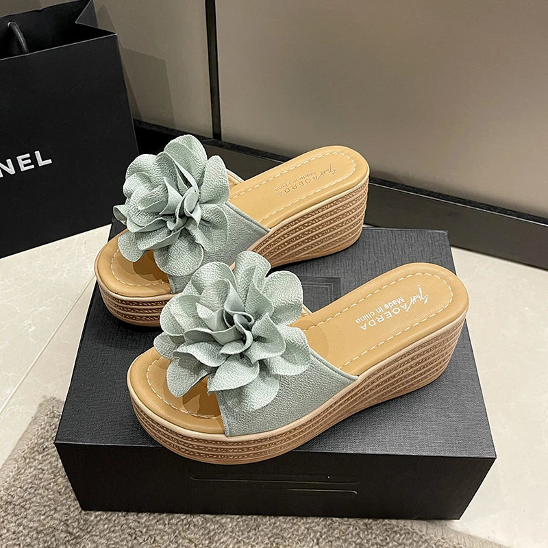 Women Wedges Sandals 2026 New Summer Women Slip on High-heeled Fashion Woman Shoes Comfortable Flower Outdoor Platform Sandals