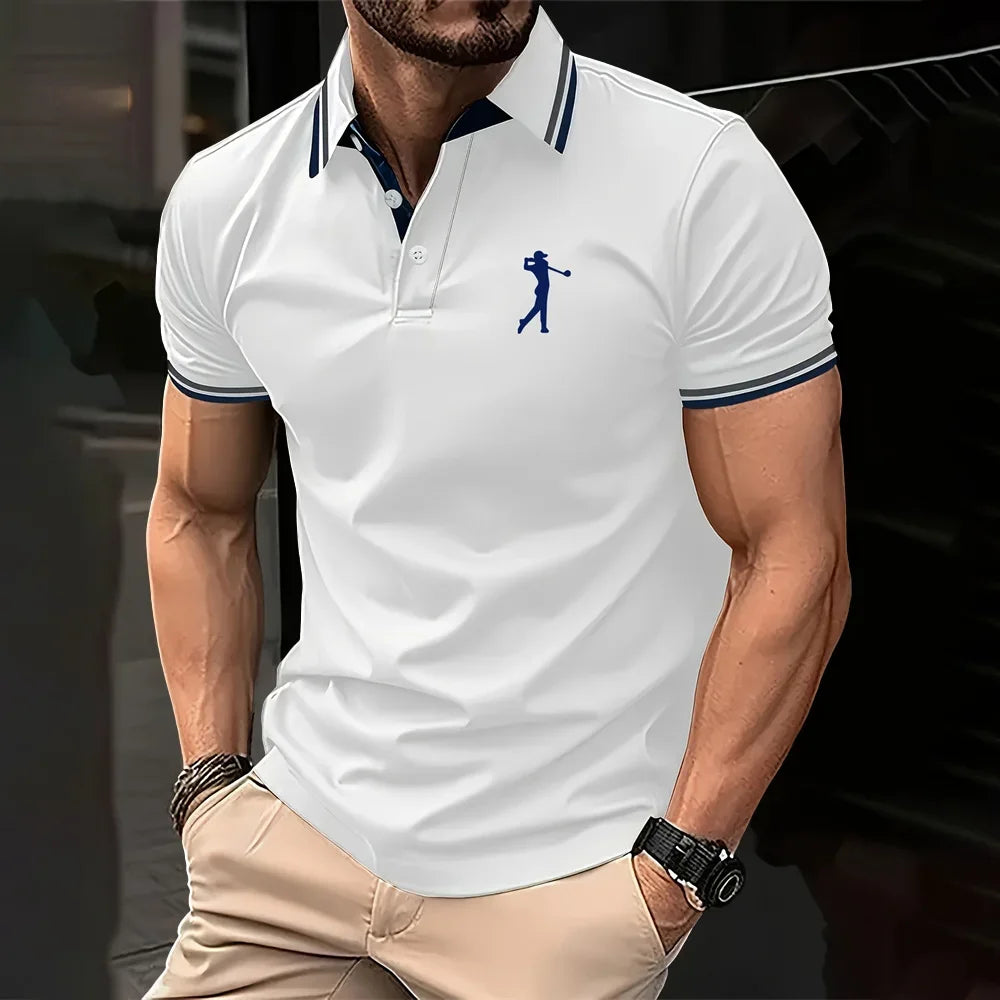 New men's polo shirt in solid color, classic men's polo shirt, short-sleeved, high-quality casual business polo shirt, social me