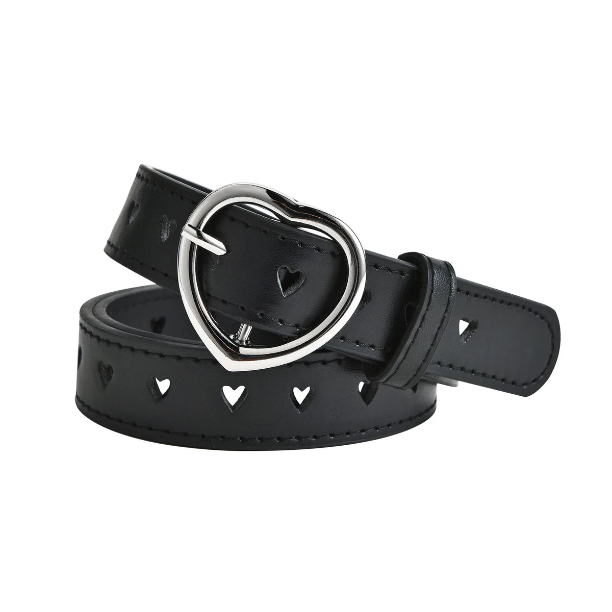 Children Leather Belt Cute Peach Heart Buckle Belts for Girls Solid Color Waistband Korean Fashion Love Heart Eyelet Waist Belt