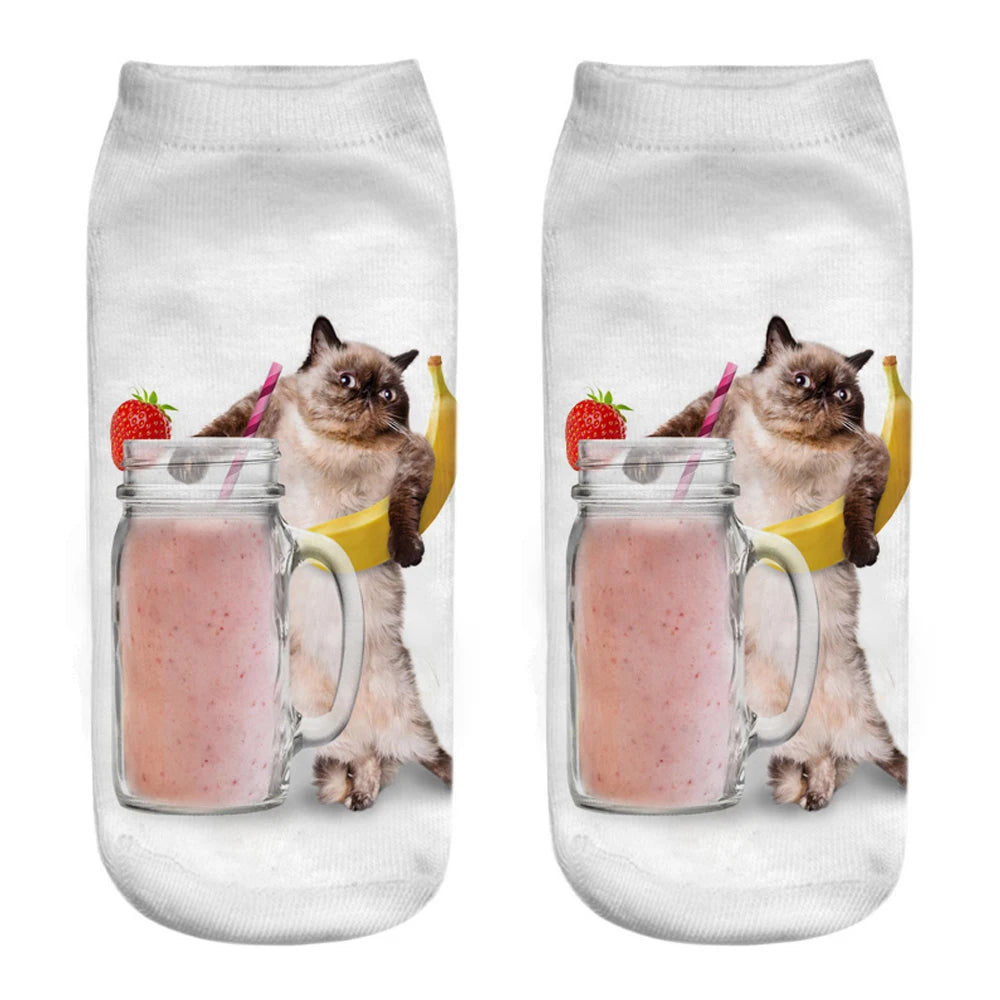 New Women Hot Sell 3D Printed Cool Fashion Funny Cats Cosplay Daily Life Story Socks Short Socks Art Novelty Xmas Gift Dropship