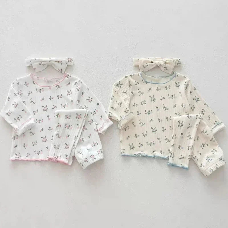 Soft Breathable Kids Newborn Baby Pajamas Set 0-3Y Infant Pink Floral Cotton Home Wear Suit Toddler Girls Sweet Loungewear