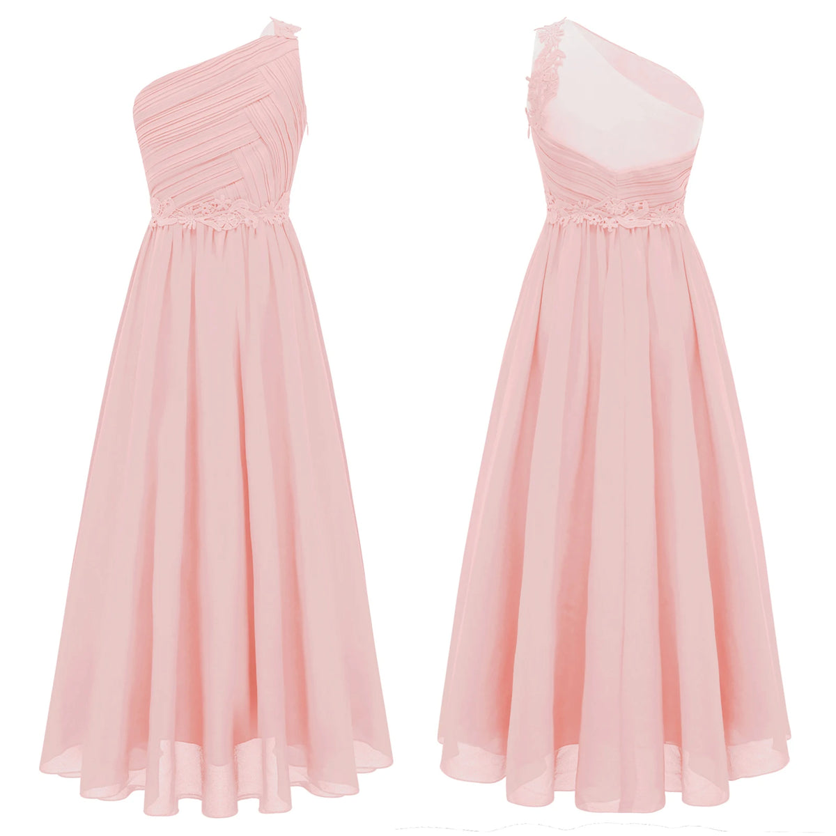 Kids Flower Girls Dress One Shoulder Pleated Evening Wedding Party Formal Occasion Long Maxi Junior Bridesmaid Tulle Dresses