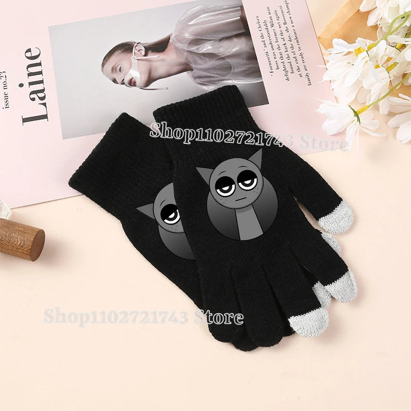 Sprunki Gloves for Children Anime Cartoon Cute Knitted Glove Boys Girls Winter Touchable Screen Warm Accessories Kawaii Mittens