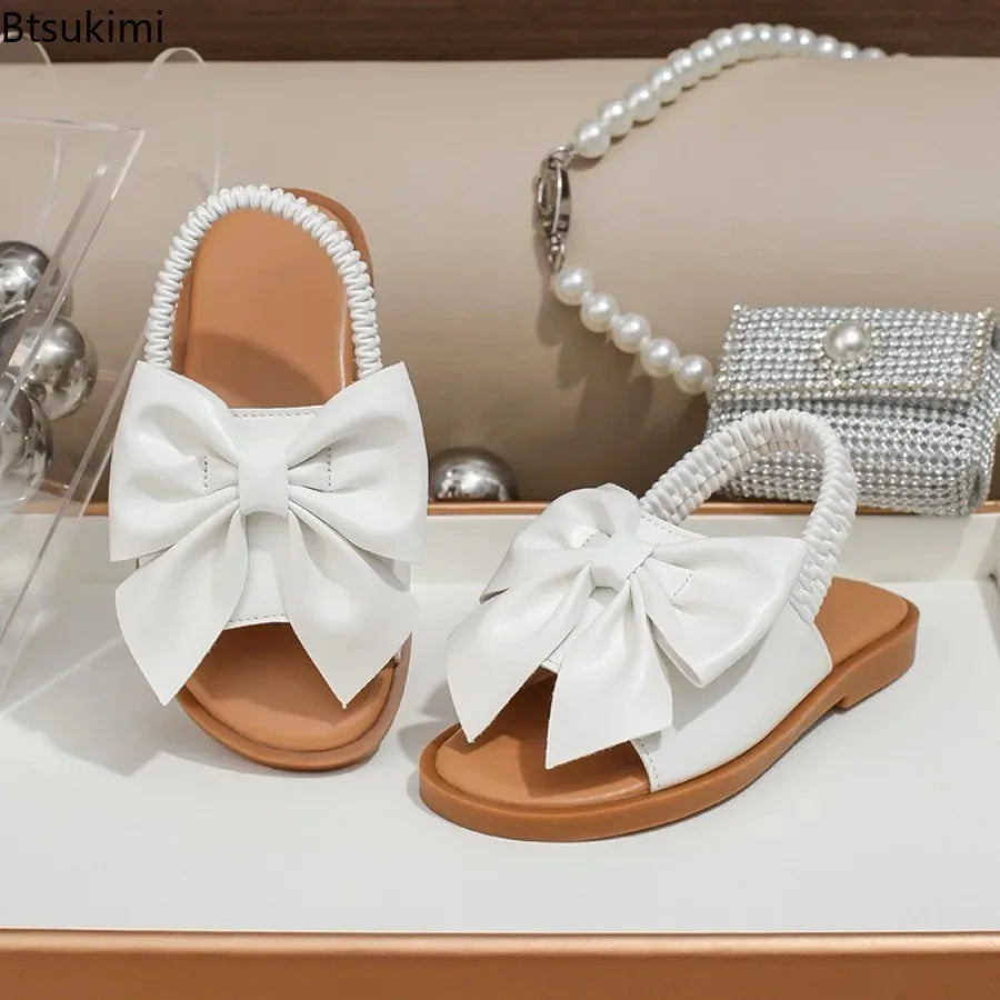 Simple Kids Sandals 2026 Summer New Style Girls' Shoes Fashionable Child Slippers Anti Slip Girls Sandals Bow Girls' Slippers