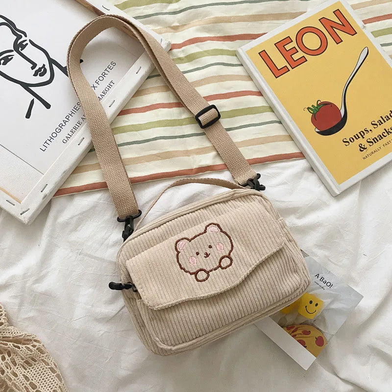 2024 New Girls Cute Bag Kids Cartoon Bear Single Shoulder Bag Children 4 Colors Embroidery Messenger Bag