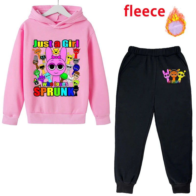 Sprunki Kids Anime Cute Hoodies Pants Set Children Autumn Winter Clothing Boy Girl Cartoon Hooded Top Fashion Trousers Gift 2025
