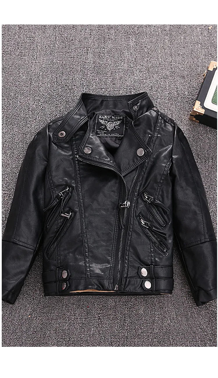 2-12Y NEW YEAR Boys Girls Red Rock Motorcycle Pu Leather Jacket Children Waterproof Windproof Coat Kids Street Photography Wear