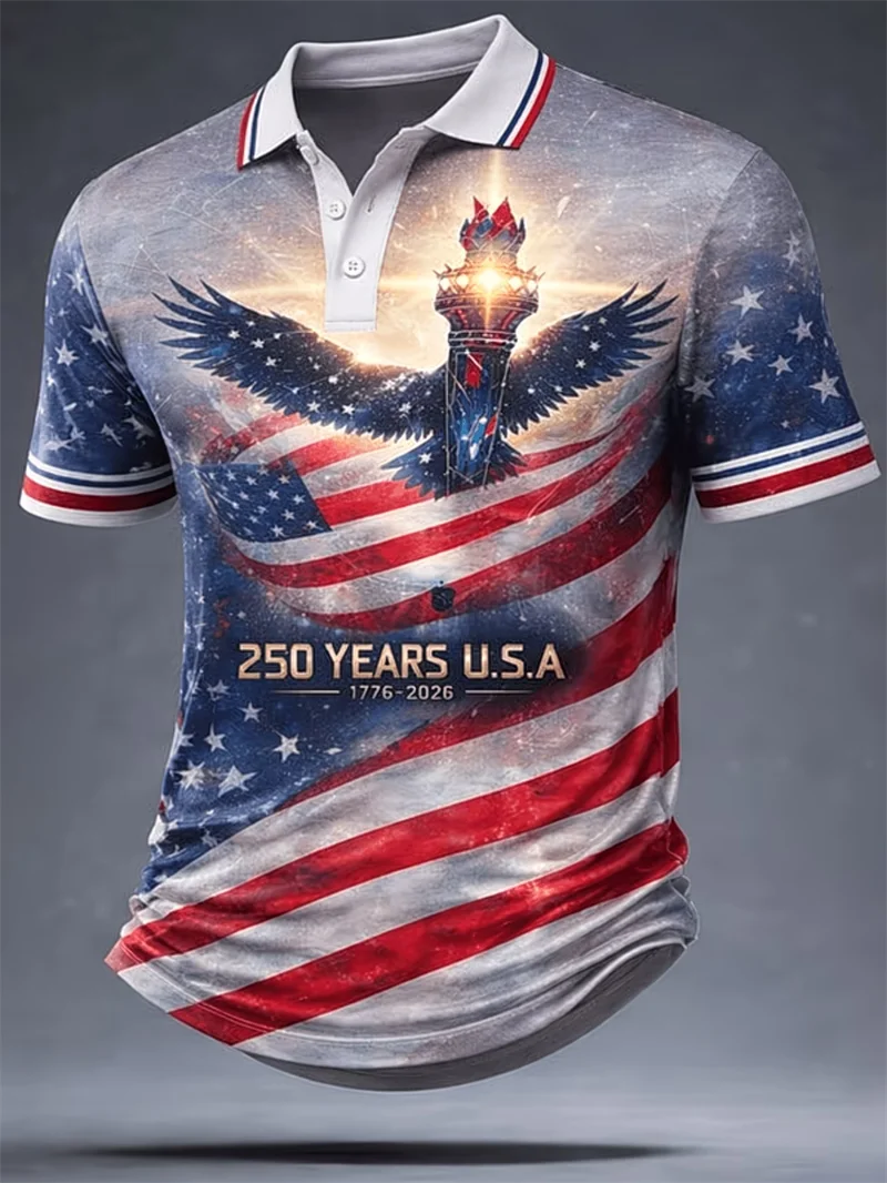 American Flag Eagle Print Couple Men's Polo Shirts Women USA Star Striped Patriotic Casual Sportswear For Independence Day
