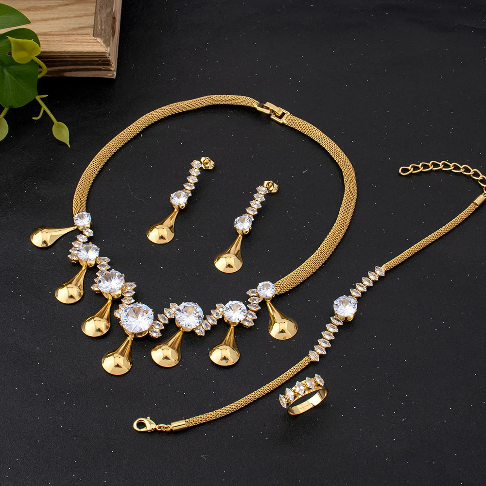 Jewelry For Women 2025 Brilliant Cubic Zircon Necklace Earrings Ring and Bracelet Wedding Bridal Jewelry Sets Dress Accessories