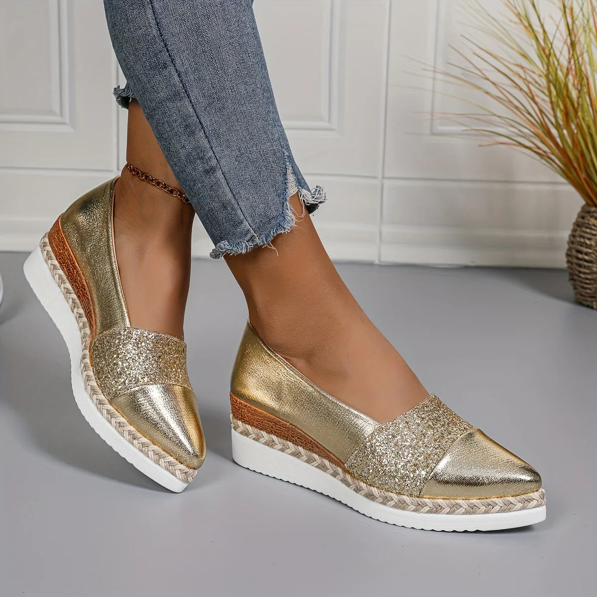 2025 Women Single Sneakers Pointed Head Wedge Platform Shoes for Women Mouth Anti-slip Shallow Casual Sneakers Zapatos Mujer
