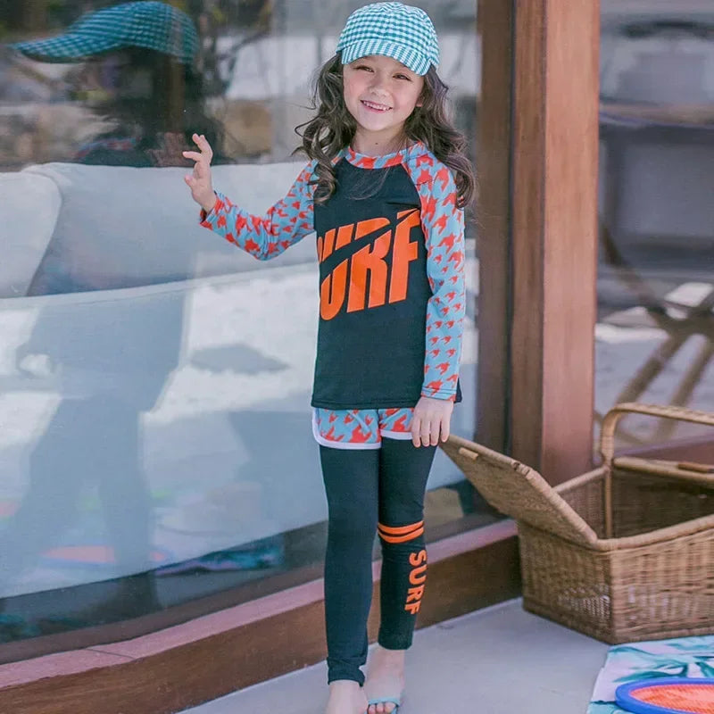 3-piece Kids Swimwear for Girls Boys Swimsuit Kids Swim Suit Sun Proof Long Sleeve Swimming Clothes Quick-dry Bikini Teen