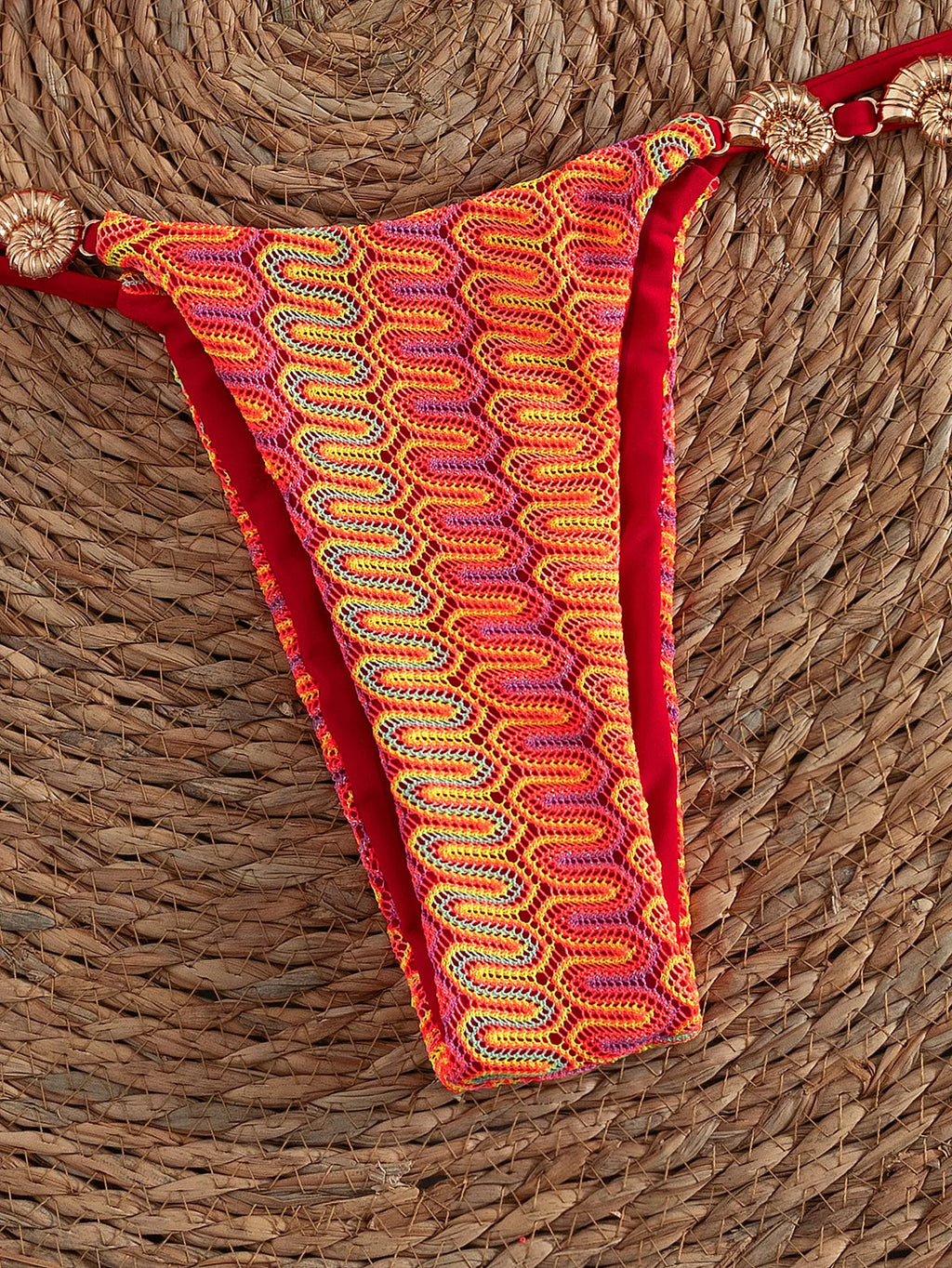 Women's Red Halter Bikini Set Triangle Top with Metal Ring Detail Tie Side Bottom 2 Piece Swimwear