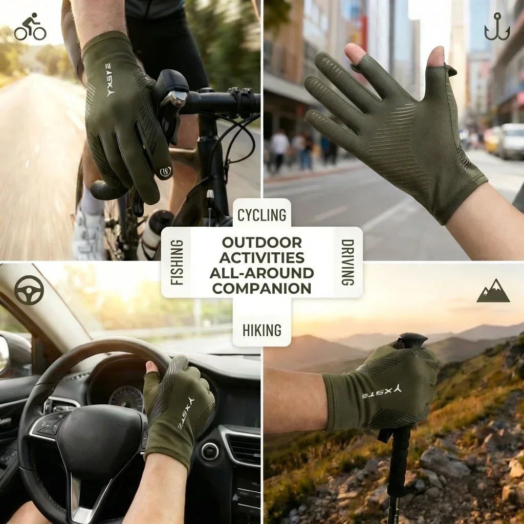 Men Outdoor UV Sun Protection Full Finger Gloves Touchscreen Anti Slip Breathable Cycling Driving Fishing Hiking Sports Gloves