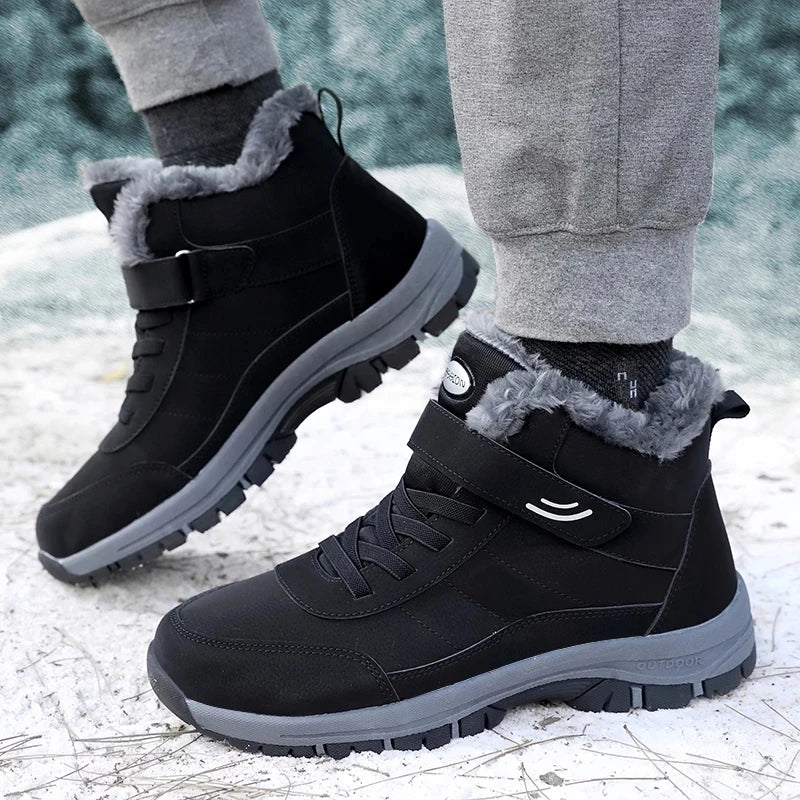 Leather Boots Men Women Shoes Waterproof Boot Man Plush Keep Warm Outdoor Ankle Boots Military Combat Boots Walk On Ice Sneakers
