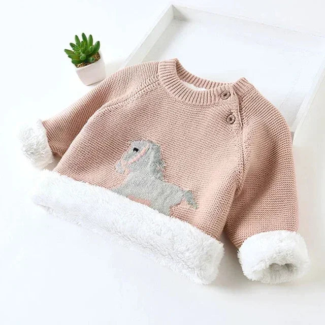 Plus Velvet Thick Baby Children Sweaters Cold Winter Soft Cotton Boys Knitwear Pullover Girls Sweater Toddler Kids Clothes Coats