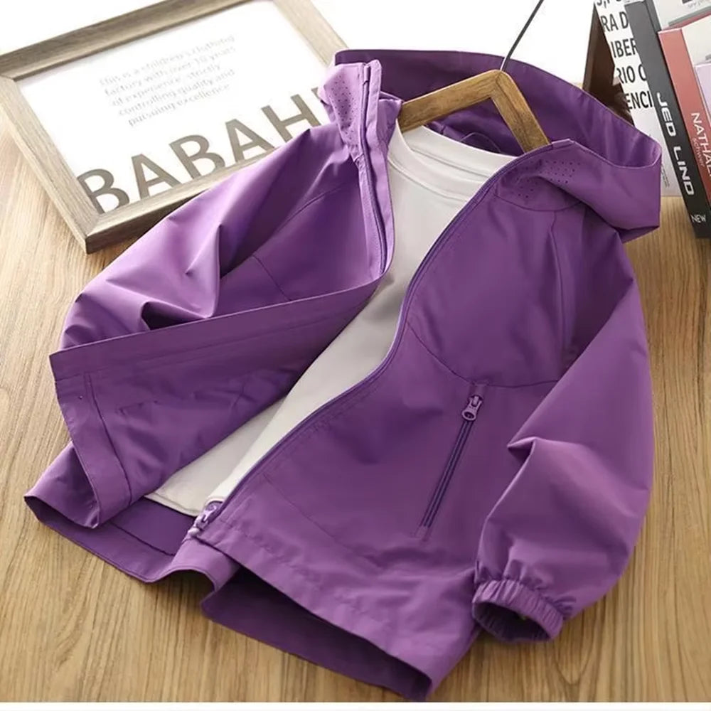 Boys Hooded Jacket Spring Autumn 2026 New Teenage Kids Thin Casual Loose Solid Zip Up Coat Children Outerwear 120-170CM