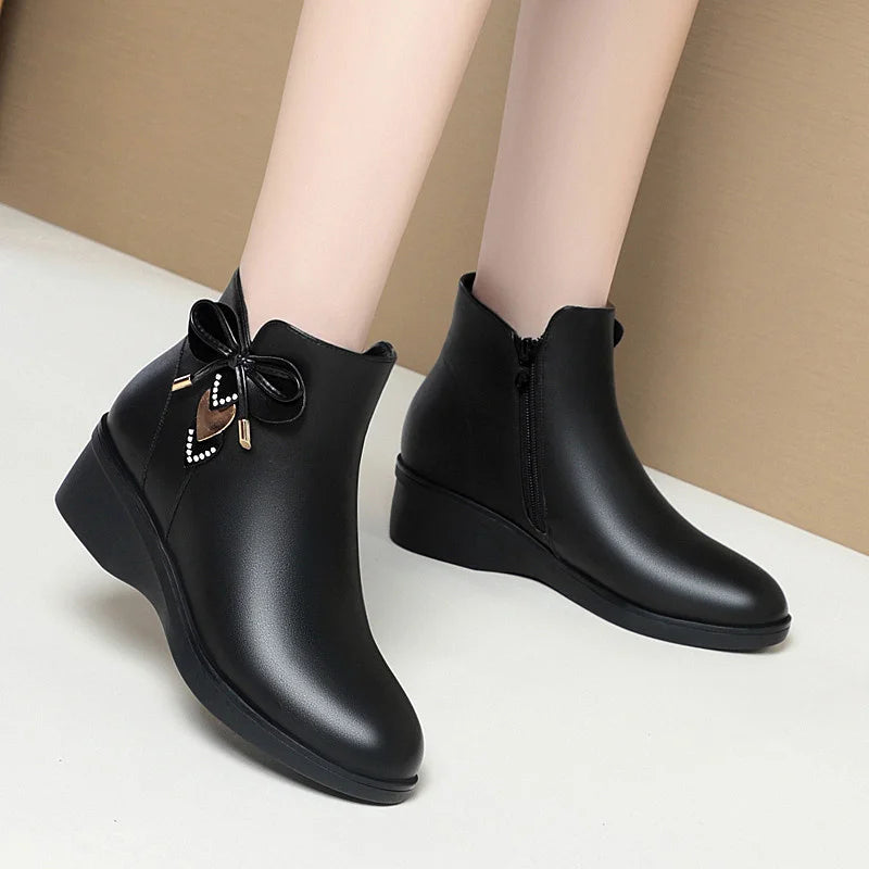Women's Boots 2023 Winter Cotton Shoes  Bow-knot Ankle Boots for Women Zipper Fashion Boots Platform Mother Boots