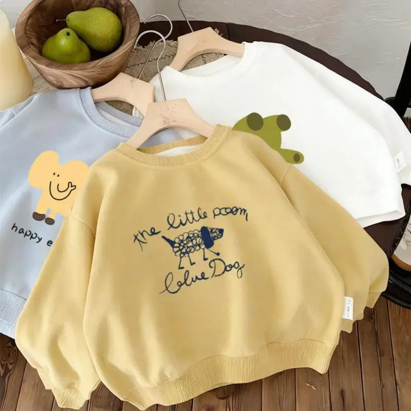 New Cute Sweatshirts Kids Casual Loose Clothes Children Fashion Crewneck Hoodie Cartoon Printed Long Sleeve Thin Simple Tops