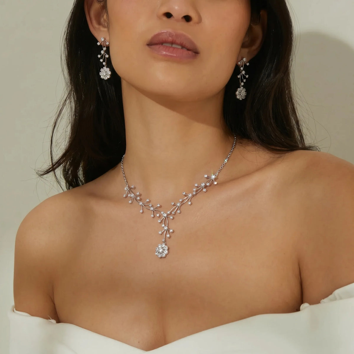 2 Pieces Jewelry Sets For Women Luxury Zirconia Bridal Necklace Earring Set Party Prom Wedding Bride Necklace set Accessories